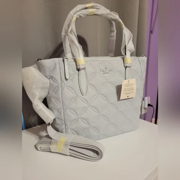 KATE SPADE NY MEDIUM QUILTED TOTE BAG WITH CROSSBODY STRAP POWDER BLUE COLOR BNW - Picture 3 of 12